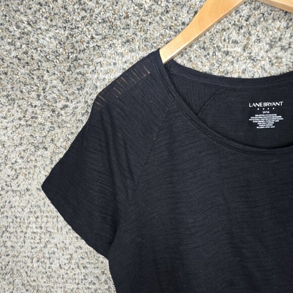 Lane Bryant Top Womens Plus 14/16 Black Slub Knit Scoop Neck Short Sleeve Casual - Picture 3 of 7